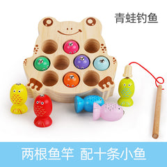 Wooden Ball Kidsren's Wooden Magnetic Kitten Fishing Game Pretend Play Magnetic Early Education Baby Toy Fishing Rod
