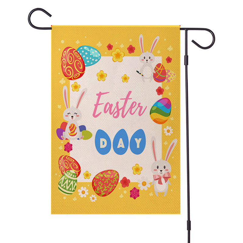 Easter Garden Flag Egg Bunny Linen Double Sided Printing Welcome Banner