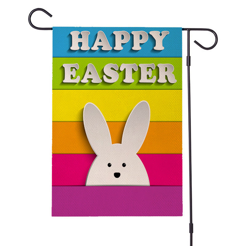 Easter Garden Flag Egg Bunny Linen Double Sided Printing Welcome Banner