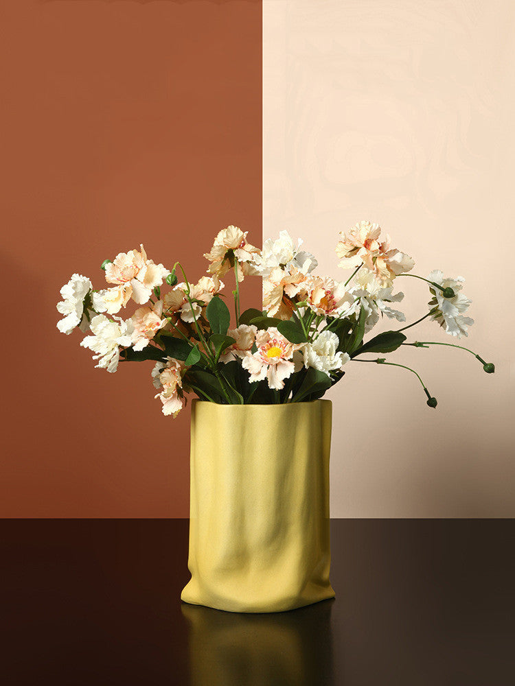 Vase Of Dried Flowers Electroplated Silver Ceramic Vase Floral Soft Decoration