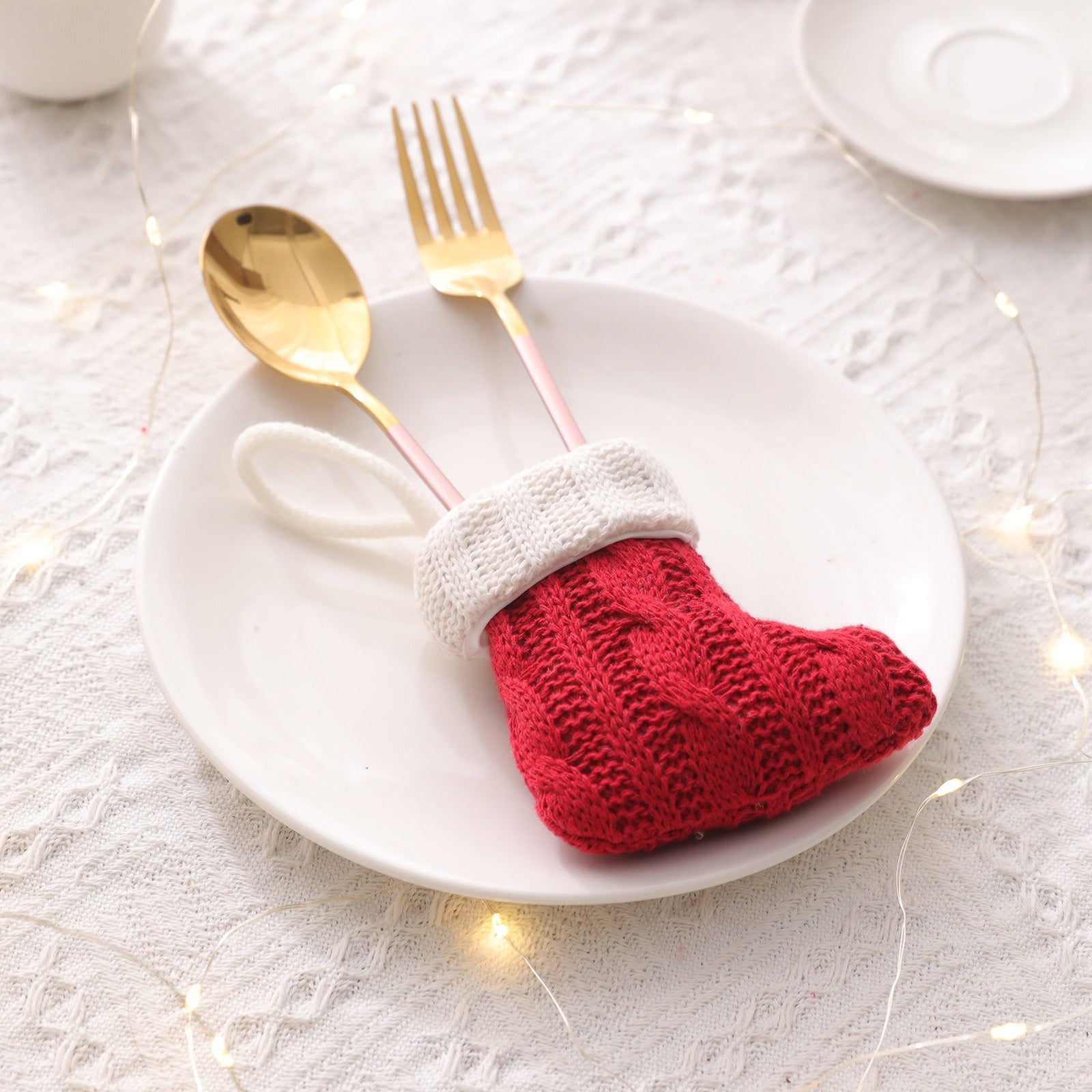 Christmas Decoration Mini Knitted Socks Christmas Tableware Set Knife and Fork Set Socks Home Decoration Products