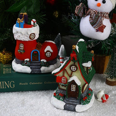 New Christmas decorations resin big house with music glowing house Christmas boots gift