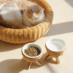 Pure Handmade Rattan Pet Cat And Dog Ceramic Bowl