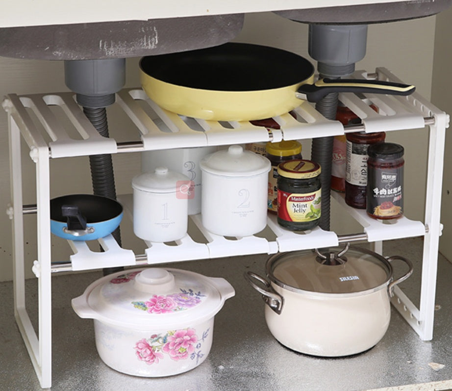 Under Sink 2 Tier Expandable Shelf Organizer