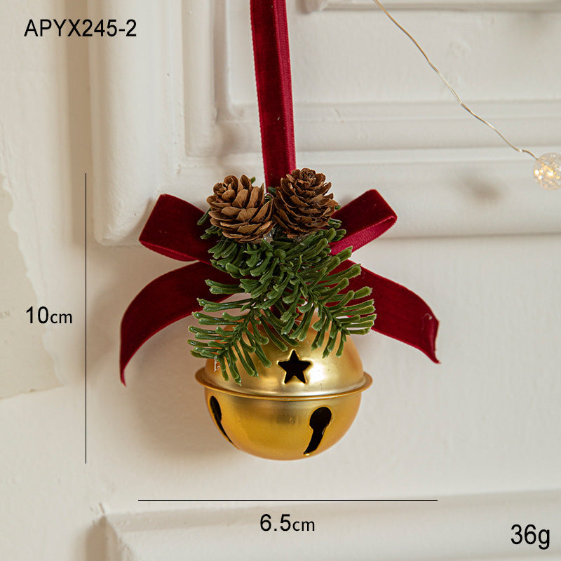 Christmas Pendant Small Bell Velvet Bow Christmas Tree Pinecone Scene Decoration Supplies Decorative Small Pendant
