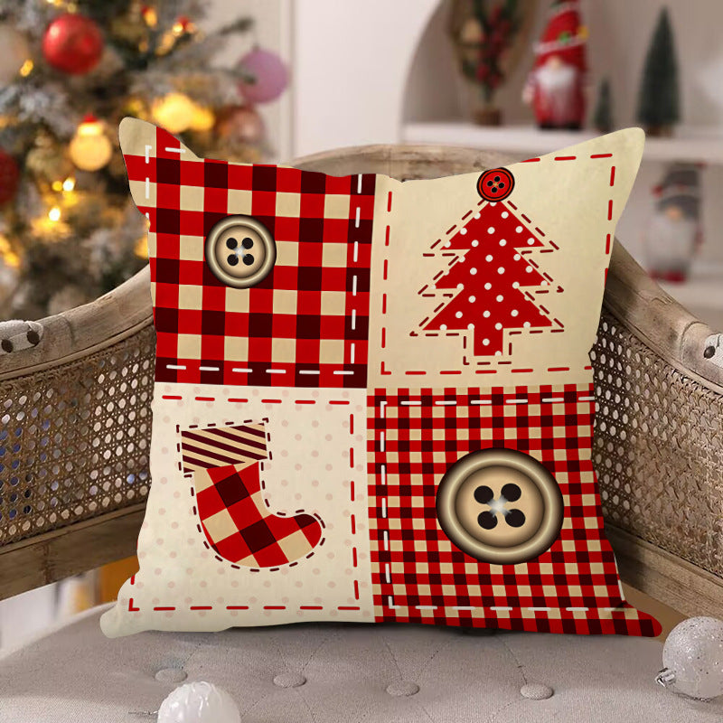 Christmas tree checkered pillow cover linen Christmas socks striped printed pillowcase for holidays
