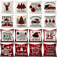 Christmas Pillow Cover Red Black Grid Christmas Sofa Cushion Cover Linen Nordic Pillow Cover