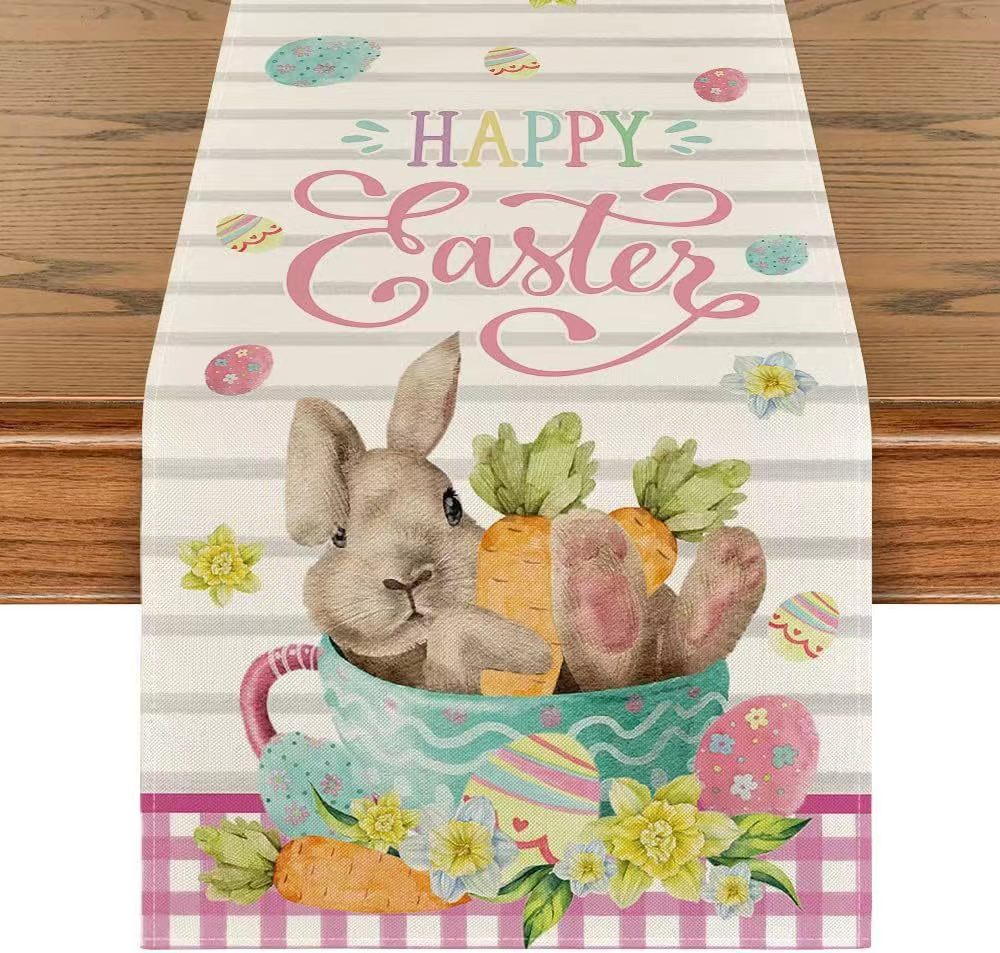 Linen Easter Rabbit Egg Restaurant Holiday Decoration Tablecloth