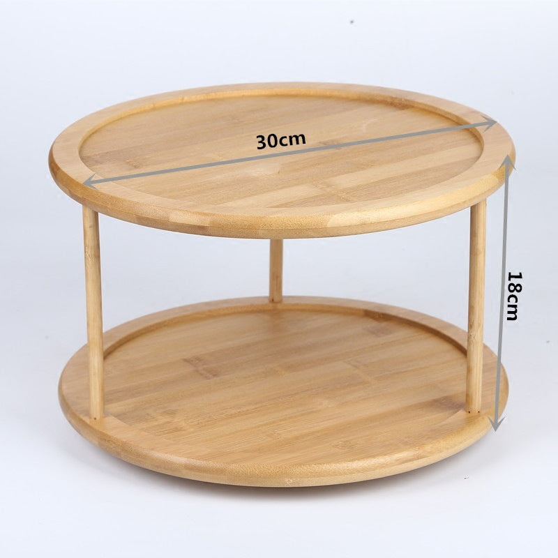 Round Bamboo Turntable Cabinet Organizer 2 Tier Spice Rack