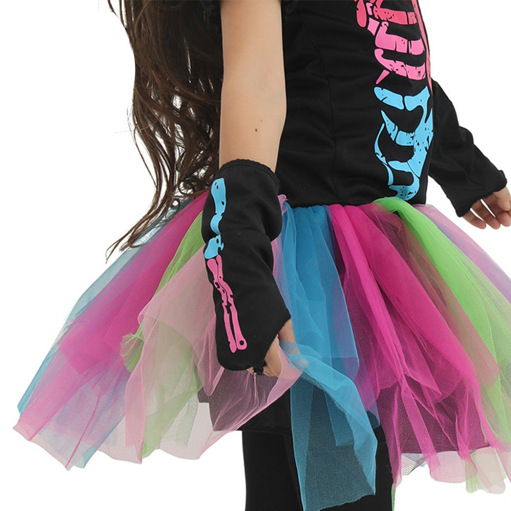 Halloween Cosplay Masquerade Children's Rainbow Skull Skeleton Costume
