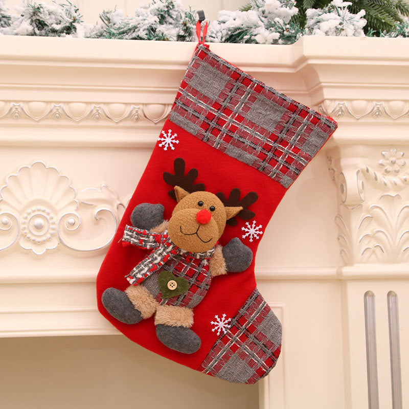 Christmas socks, gift bags, Santa Claus bells, checkered socks, Christmas decorations