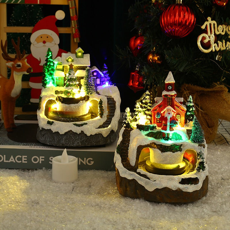 New music train will spin Christmas resin ornaments decorations Christmas gifts luminous houses