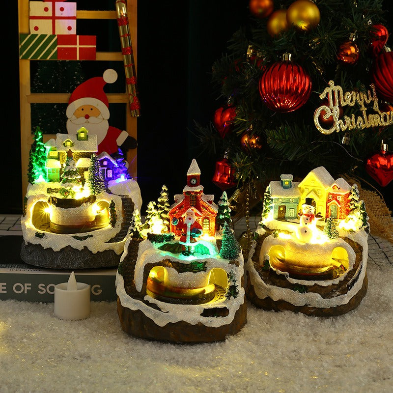 New music train will spin Christmas resin ornaments decorations Christmas gifts luminous houses