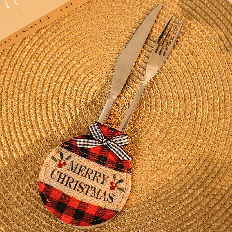 Christmas Socks Knife and Fork Set Table Decoration Embroidery Christmas Props Knife and Fork Set Christmas Decoration Pendant