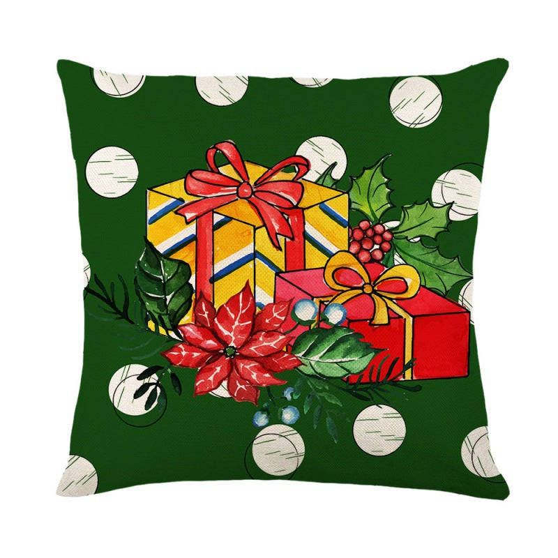 Christmas Pillow Cover Linen Printed Christmas Gift Home Sofa Cushion Cover Pillow