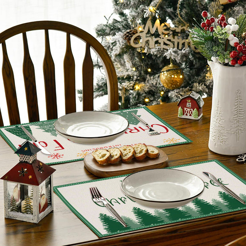 Christmas linen placemats holiday party decorations insulation mats linen Christmas tree printed coasters
