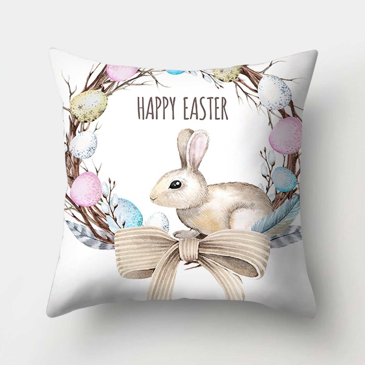 Easter Bunny Watercolor Garland Peach Skin Fabric Home Decoration Pillow Cover