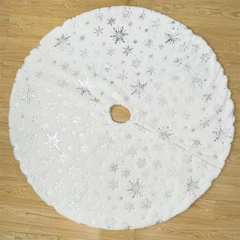 New Christmas decoration items, gold and silver hot stamping, snowflake imitation rabbit fur plush Christmas tree skirt