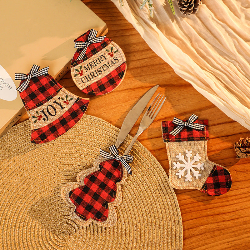 Christmas Socks Knife and Fork Set Table Decoration Embroidery Christmas Props Knife and Fork Set Christmas Decoration Pendant