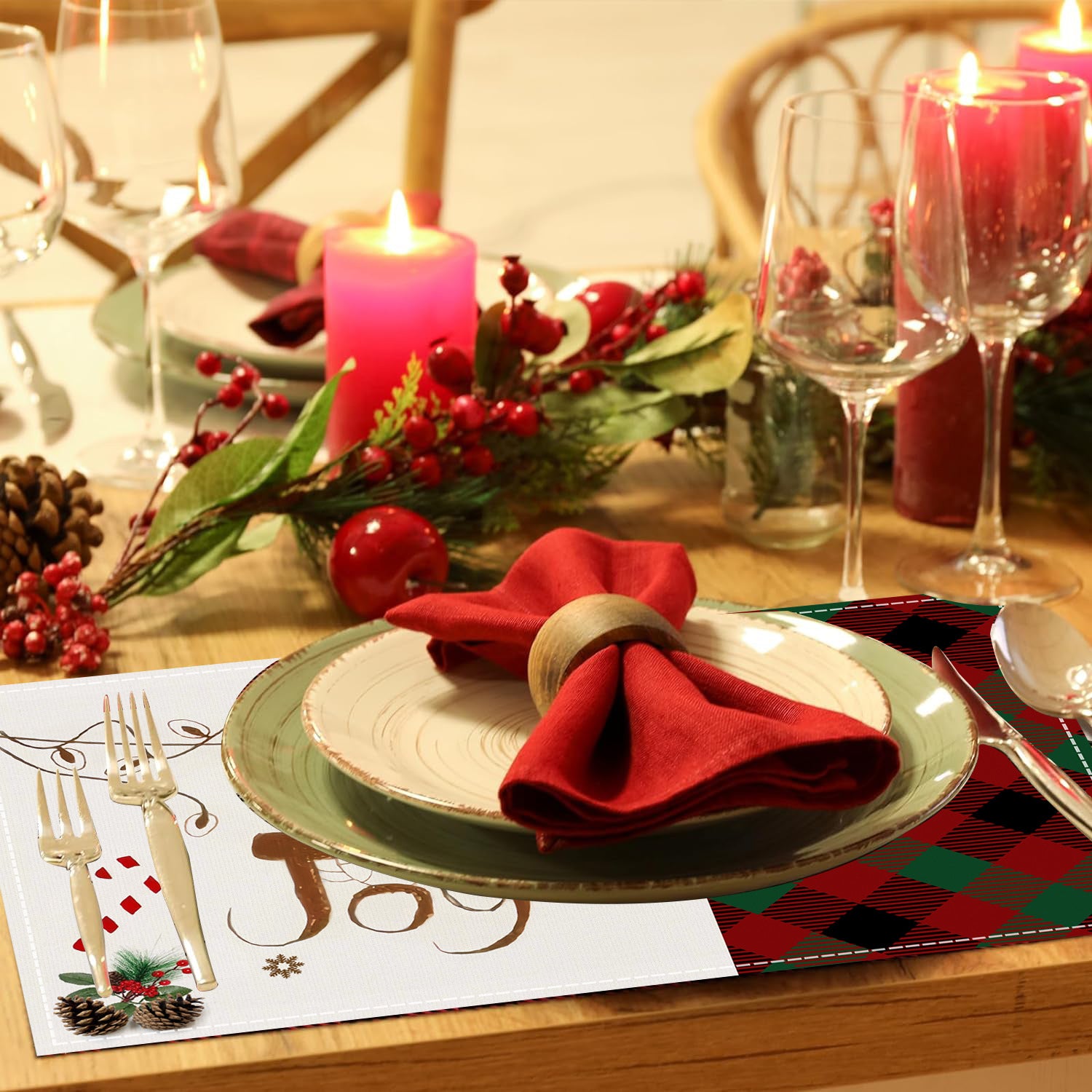 Christmas sled linen placemat Christmas colored checkered printed table mat restaurant decoration insulation mat
