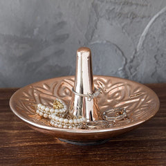 American Ceramic White Ring Holder Dresser Organizer Embossed
