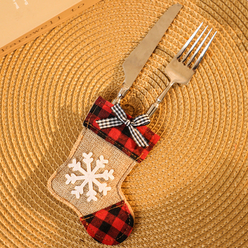 Christmas Socks Knife and Fork Set Table Decoration Embroidery Christmas Props Knife and Fork Set Christmas Decoration Pendant