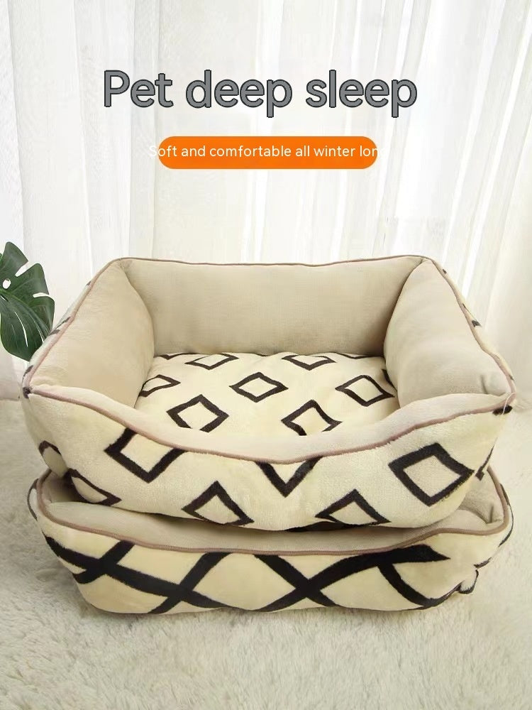 Winter Warm Thickened Flannel Pet Semi-closed Small Dog Sleeping Wear-resistant Cat Nest