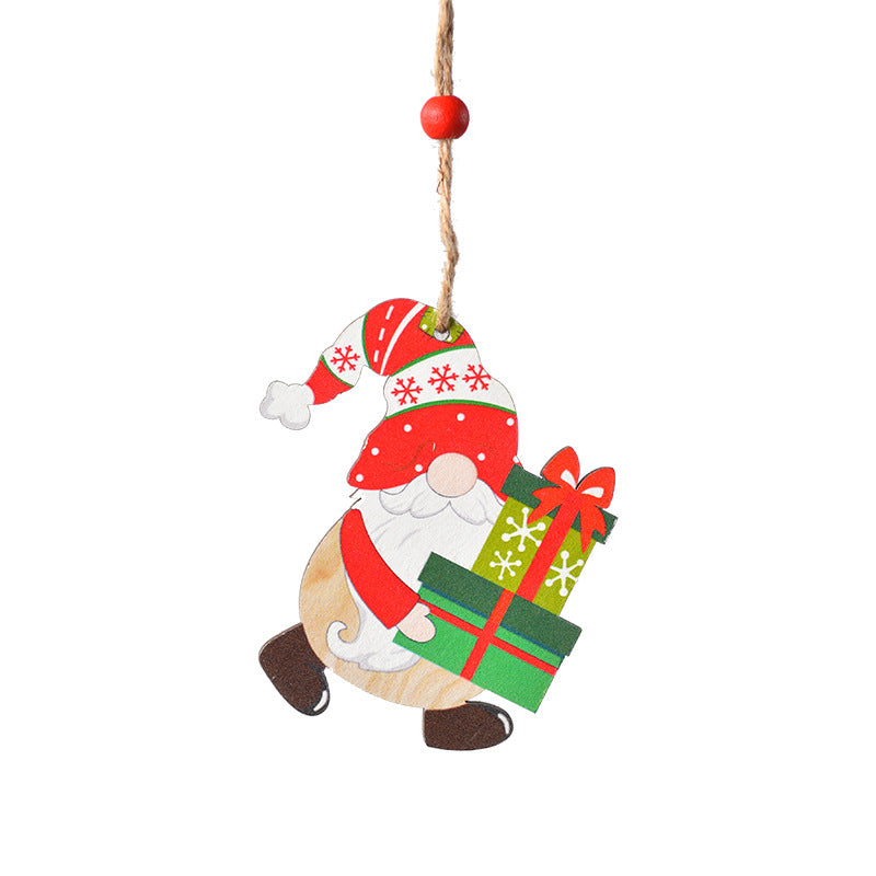 Christmas decorations, painted wooden ornaments, Christmas trees, faceless old man Rudolf Christmas ornaments