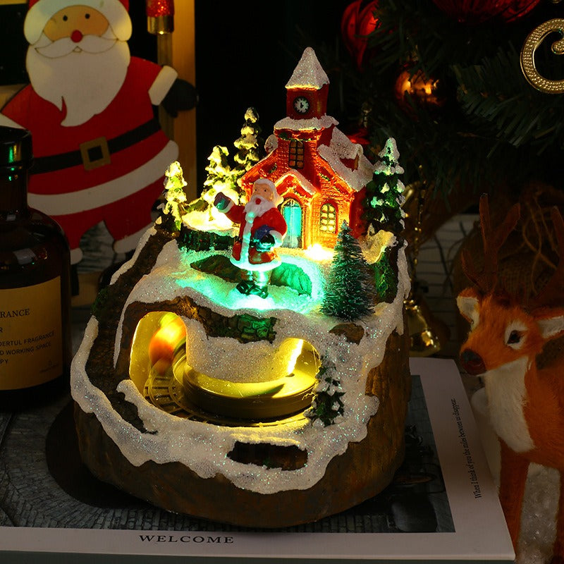 New music train will spin Christmas resin ornaments decorations Christmas gifts luminous houses