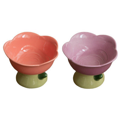 Ceramic Protection Cervical Vertebra Anti-overturningCat Dog Flower Bowl