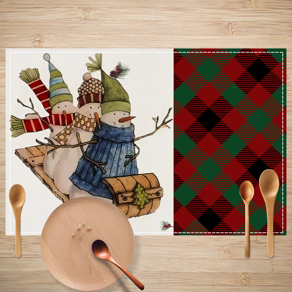 Christmas sled linen placemat Christmas colored checkered printed table mat restaurant decoration insulation mat