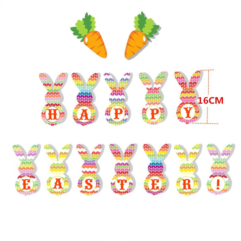 New Easter Party Cartoon Bunny Flag Pulling Easter Festival Theme Decoration Banner Flower Pulling