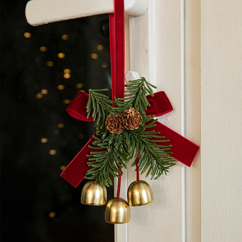 Christmas Pendant Small Bell Velvet Bow Christmas Tree Pinecone Scene Decoration Supplies Decorative Small Pendant