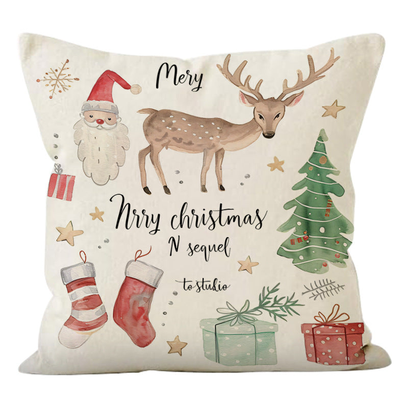 Christmas Socks Printed Pillow Cover Christmas Reindeer Linen Pillowcase Living Room Bedroom Decoration