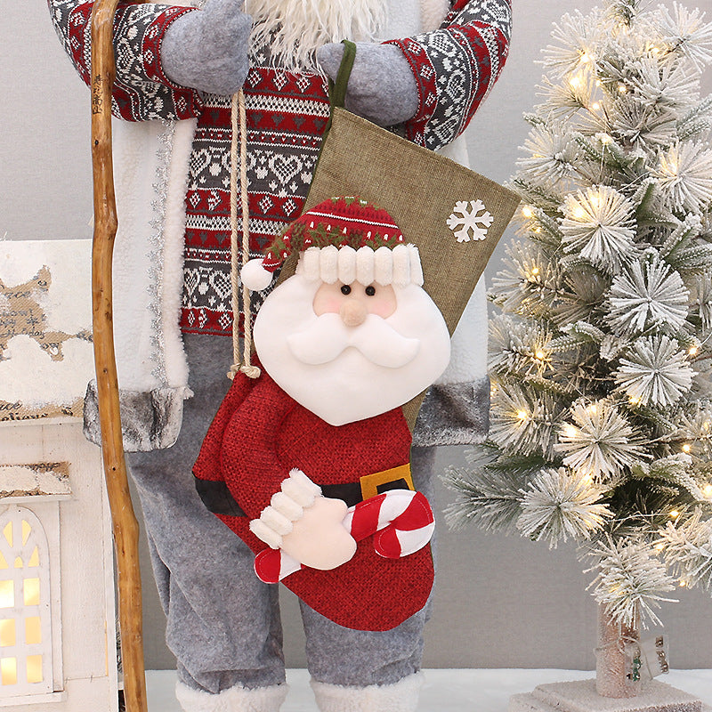 Christmas Socks Decorative Socks Imitation Hemp Fabric Gift Bag Gift Socks Christmas Tree Pendant