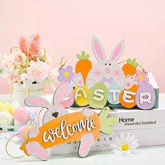 New Happy Easter Wooden Bunny Decorative Ornament