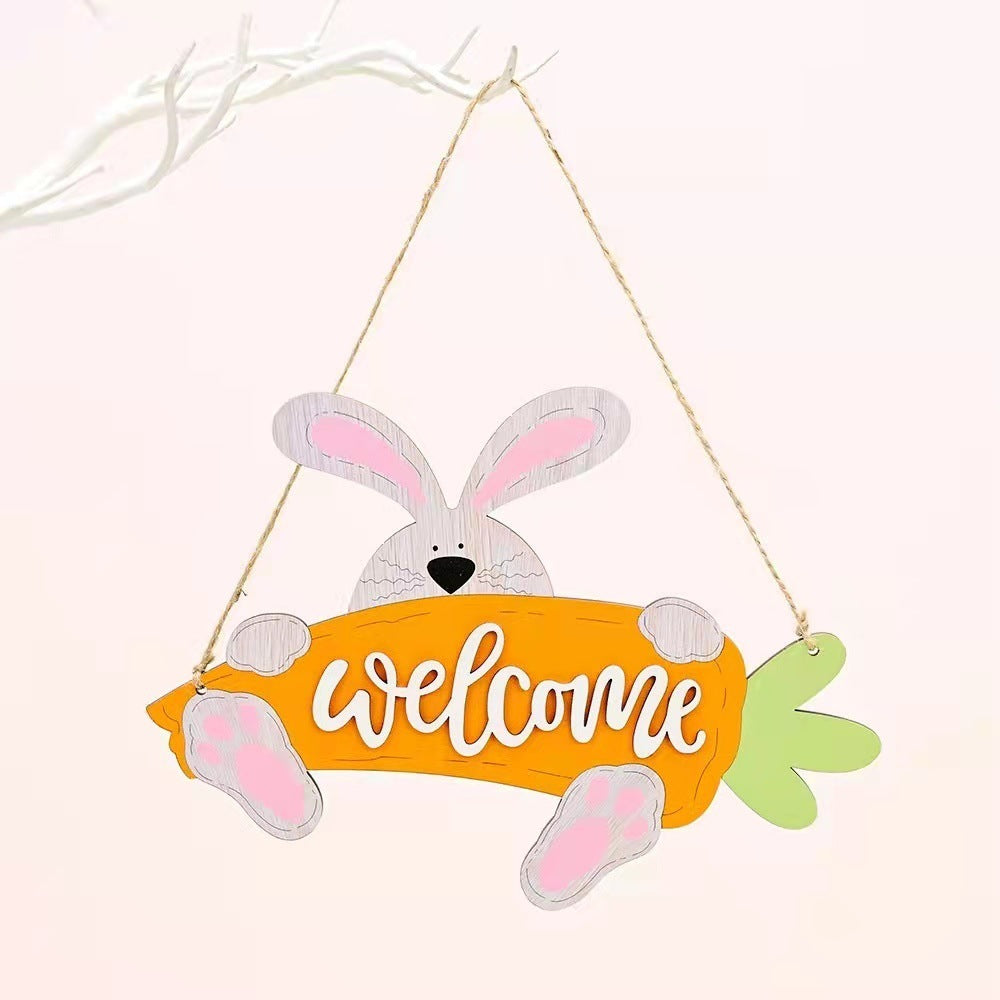New Happy Easter Wooden Bunny Decorative Ornament
