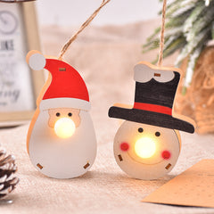 Christmas glowing wooden figurine pendant, Christmas tree decoration small pendant, wooden Christmas decoration supplies