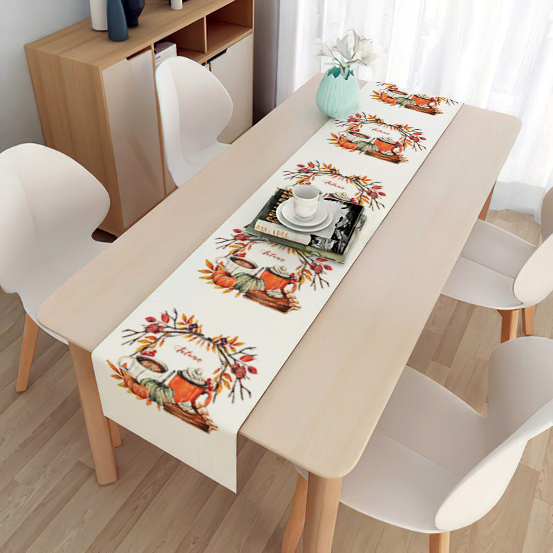 Easter Table Runner Party Decoration Dining Egg Rabbit Tablecloth Linen Double Layer Flag