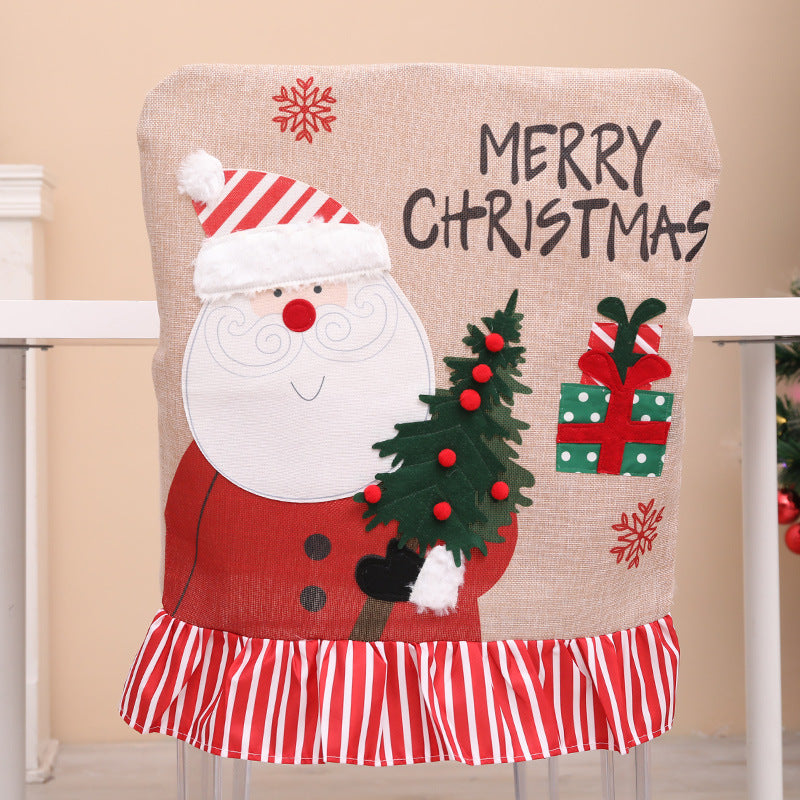 Christmas New Decorative Products Linen Santa Claus Christmas Tree Chair Set Creative Restaurant Chair Set