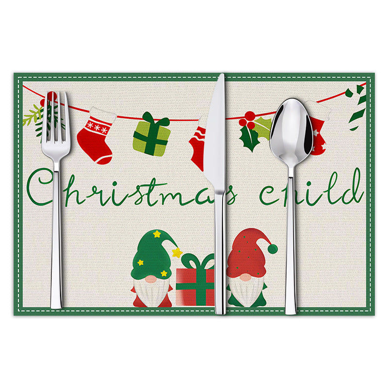 Christmas linen placemats holiday party decorations insulation mats linen Christmas tree printed coasters