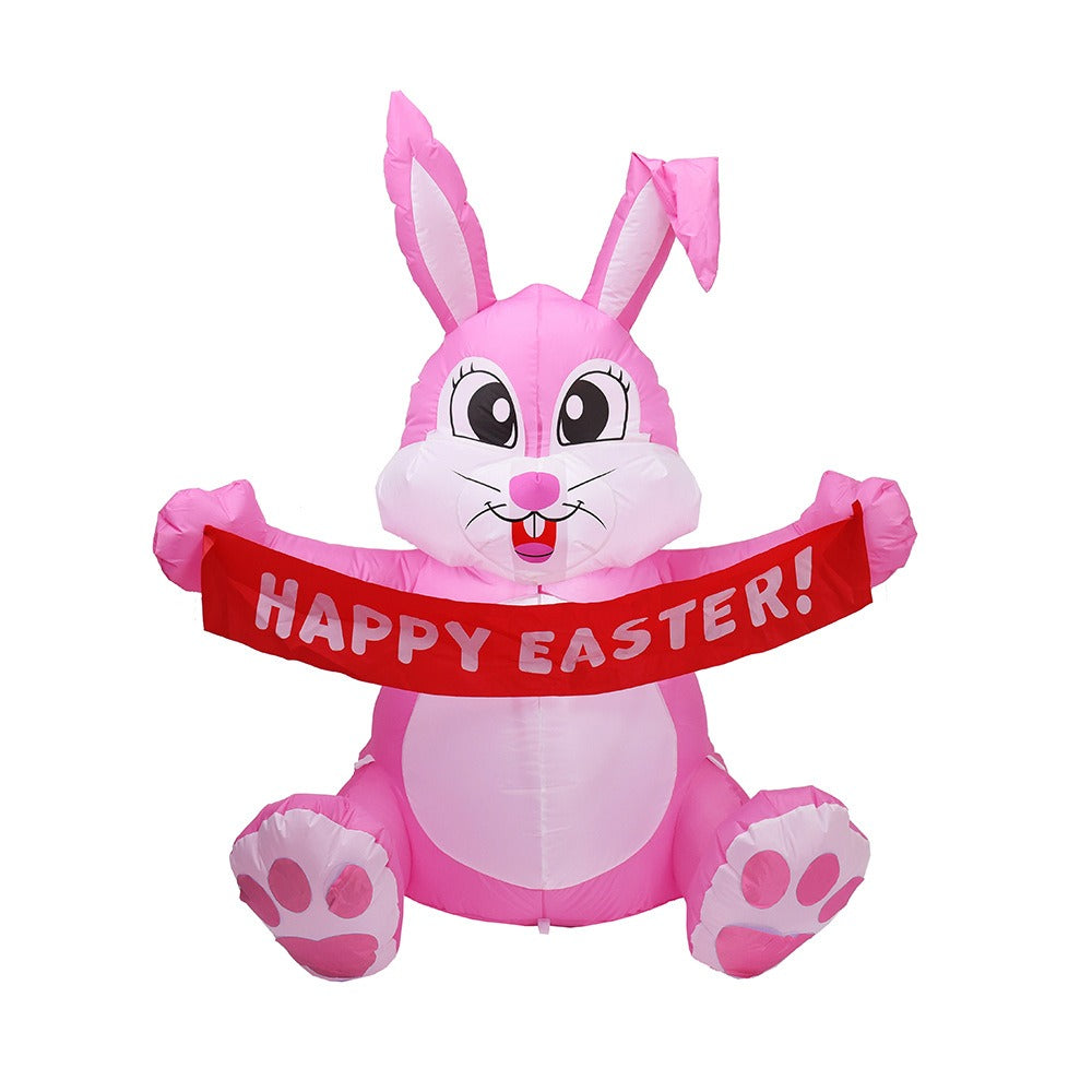 Inflatable Easter Bunny 1.5 Meters Inflatable Pink Cute Bunny Led Light-Emitting Air Model Yard Decoration