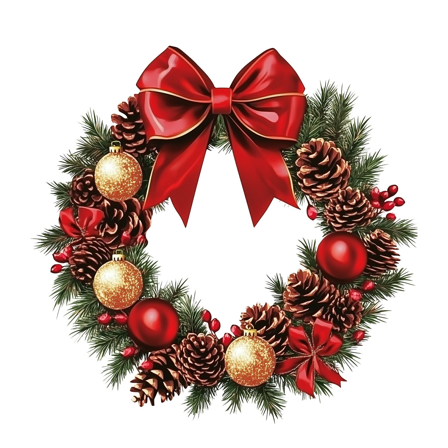 Christmas Red Bow Pinecone Christmas Ball Stickers Decoration Wall Stickers