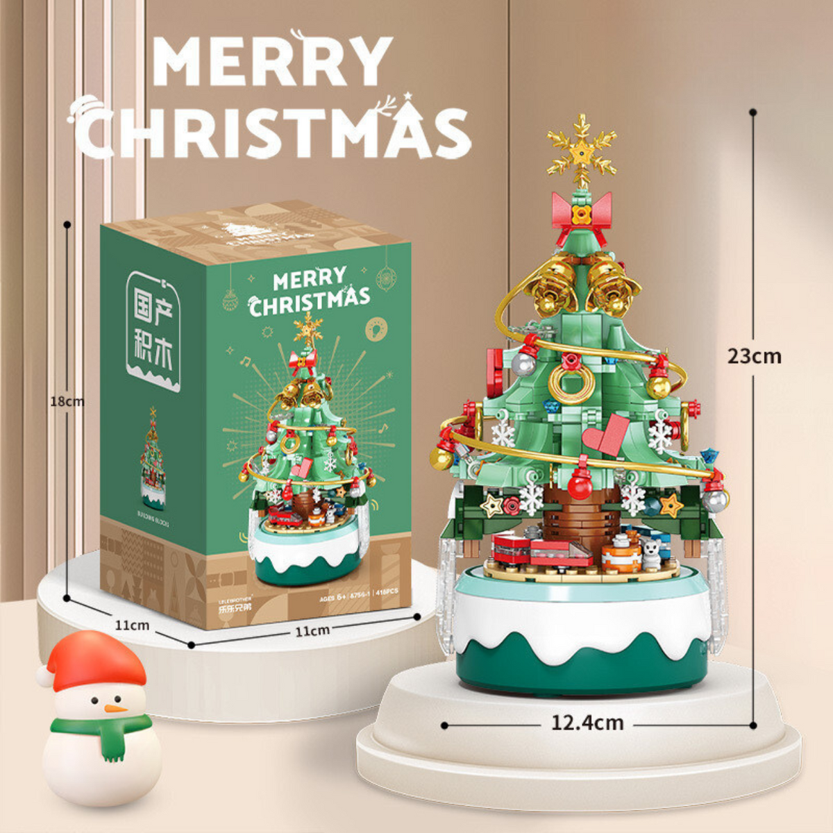 Christmas Tree Building Block Music Box with Lights – Green, Purple, Pink