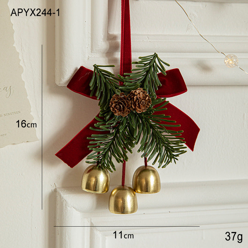 Christmas Pendant Small Bell Velvet Bow Christmas Tree Pinecone Scene Decoration Supplies Decorative Small Pendant