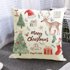 Christmas Socks Printed Pillow Cover Christmas Reindeer Linen Pillowcase Living Room Bedroom Decoration