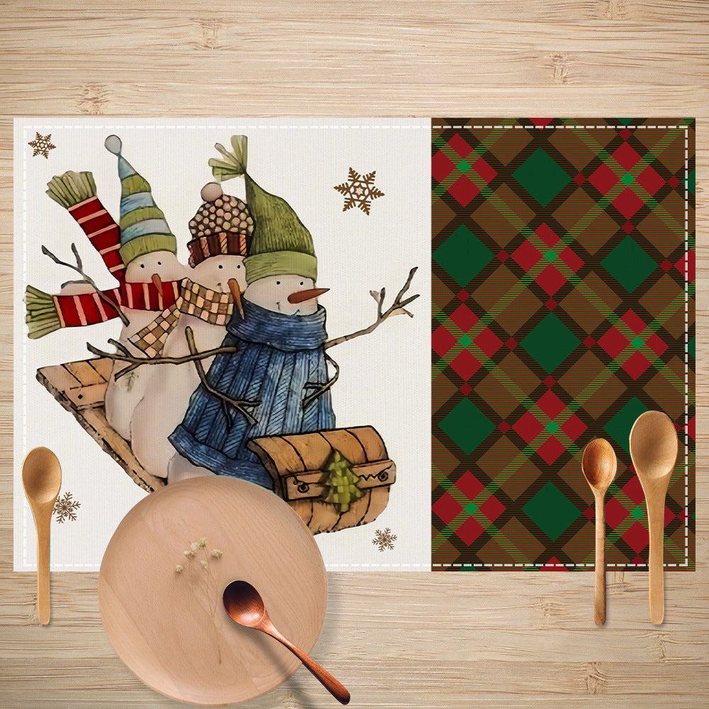 Christmas sled linen placemat Christmas colored checkered printed table mat restaurant decoration insulation mat