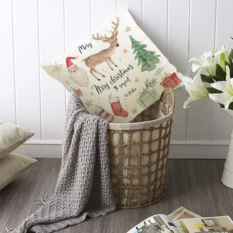 Christmas Socks Printed Pillow Cover Christmas Reindeer Linen Pillowcase Living Room Bedroom Decoration