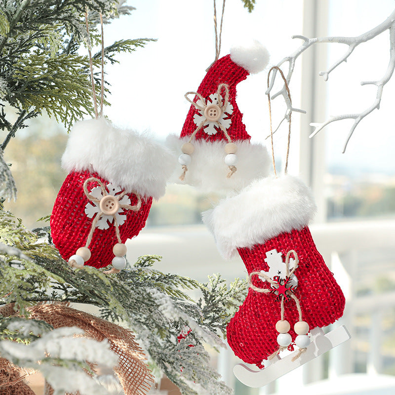 Christmas Socks, Red Plush Gloves, Christmas Tree Decoration Set, Christmas Decoration Pendant, Creative Pendant