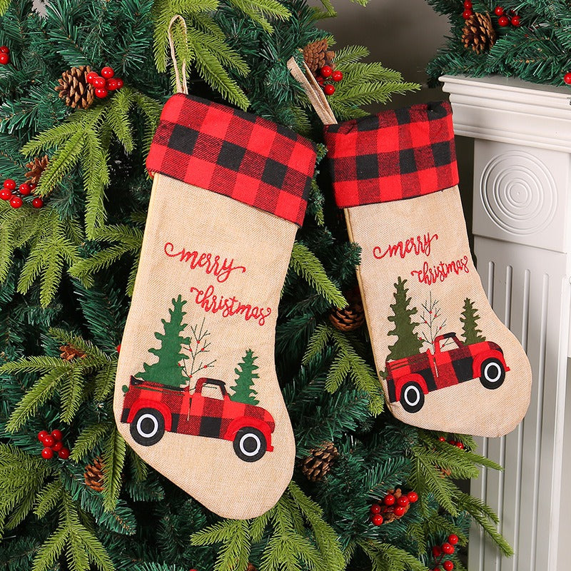 Saint Red Black Checkered Christmas Socks Pendant Car Christmas Tree Candy Socks Gift Bag Christmas Decorations